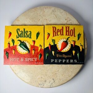 Linda Grayson Set‎ of 2 Wall Plaques 3-D Red Hot Fire-Roasted Peppers Spicy